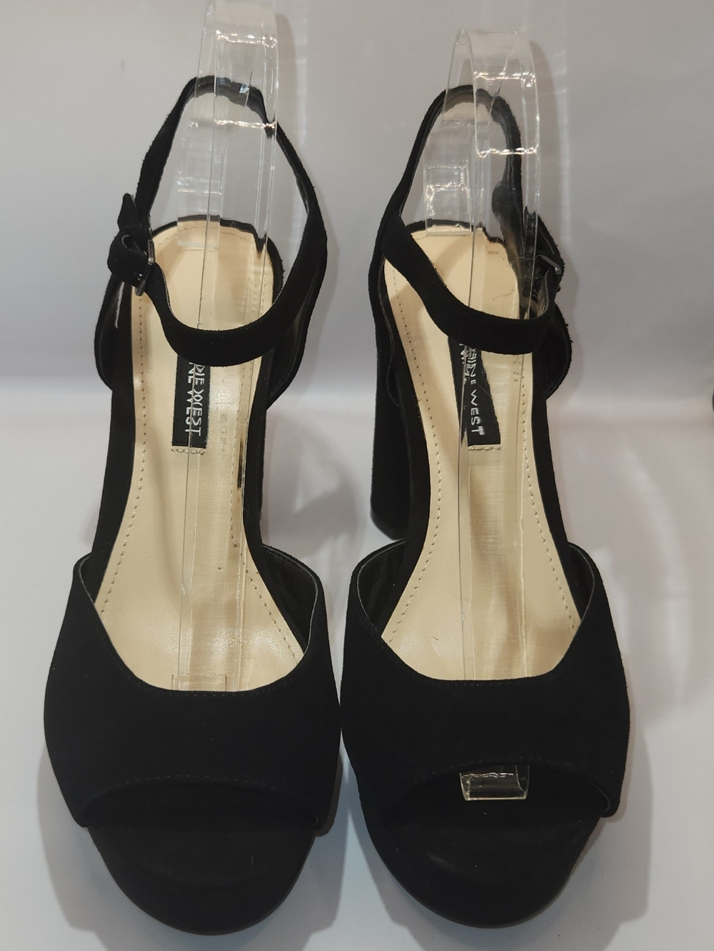 Nine West Gail Black Suede Ankle Strap 4.5" Platform Sandals Size 7.5